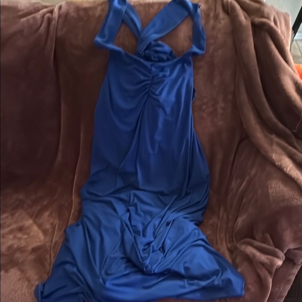 Eva Mendes Collection Blue Dress Floor Length Halter Gown Size 6